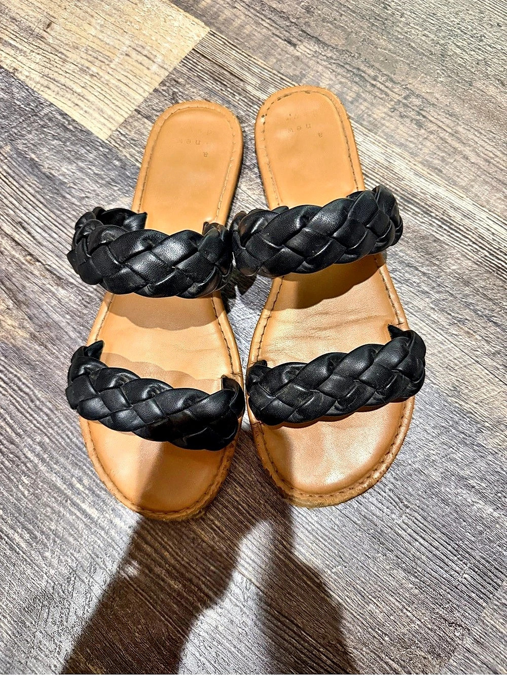 Braided Strap Sandals in Black & Brown